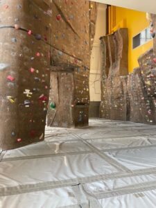 A new climbing wall recently added to the recreation facility for students to use